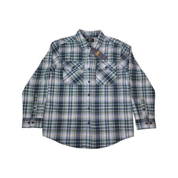 Lee Mens Flannel L Plaid Button-Up Shirt Double Chest Pockets Soft Handfeel - Picture 1 of 9